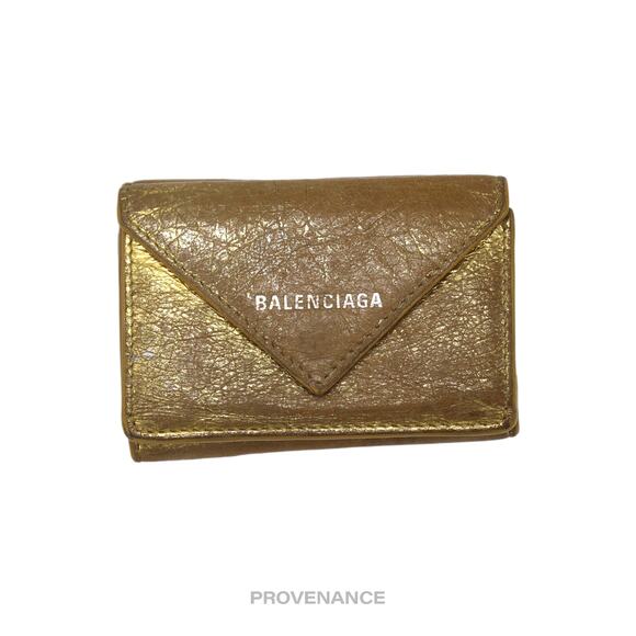 🔴 Balenciaga Papier Mini Wallet - Metallic Gold Leather - Picture 1 of 8
